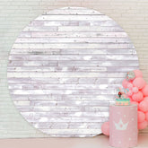 Aperturee - Round White Stripe Wood Happy Birthday Backdrop